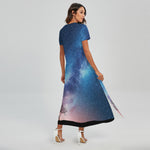 Night Sky Milky Way Print Short Sleeve Maxi Dress