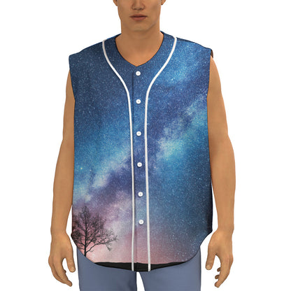 Night Sky Milky Way Print Sleeveless Baseball Jersey