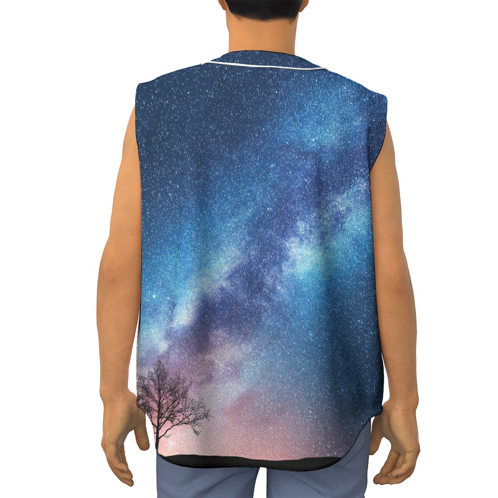 Night Sky Milky Way Print Sleeveless Baseball Jersey