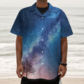 Night Sky Milky Way Print Textured Short Sleeve Shirt