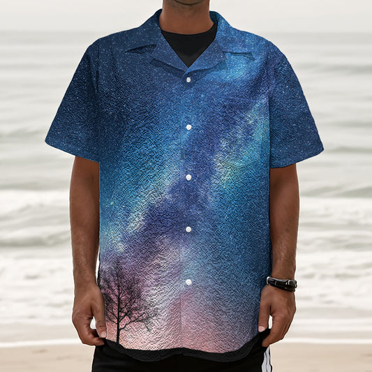 Night Sky Milky Way Print Textured Short Sleeve Shirt