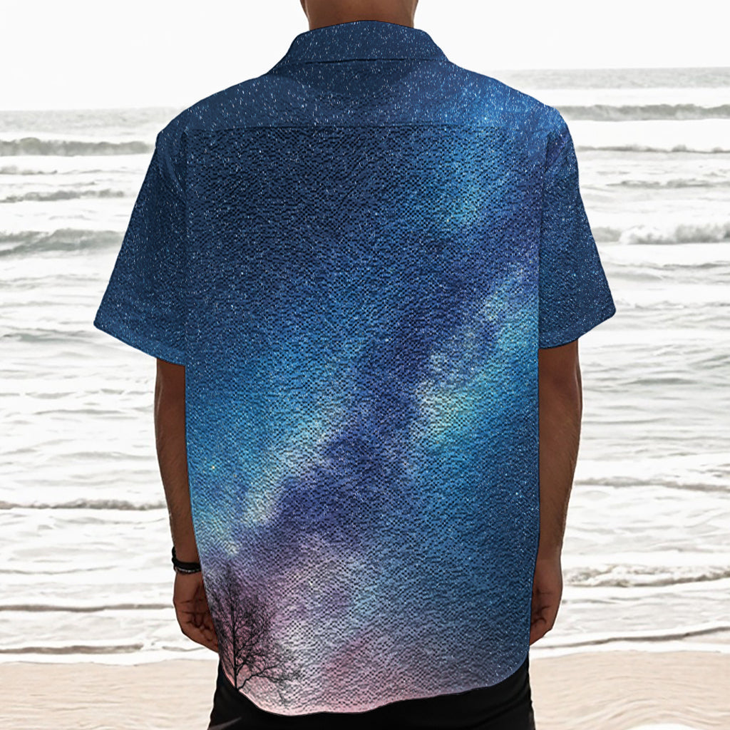 Night Sky Milky Way Print Textured Short Sleeve Shirt