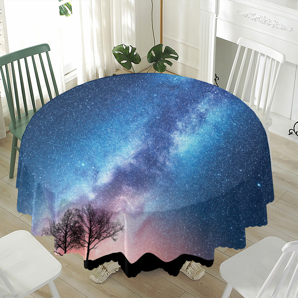 Night Sky Milky Way Print Waterproof Round Tablecloth