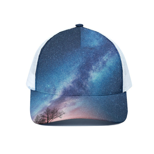 Night Sky Milky Way Print White Mesh Trucker Cap