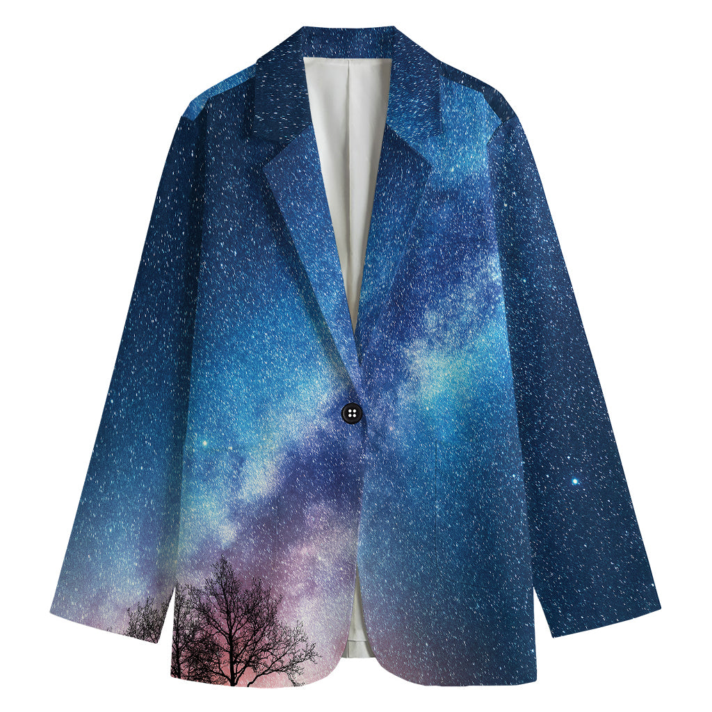 Night Sky Milky Way Print Women's Cotton Blazer