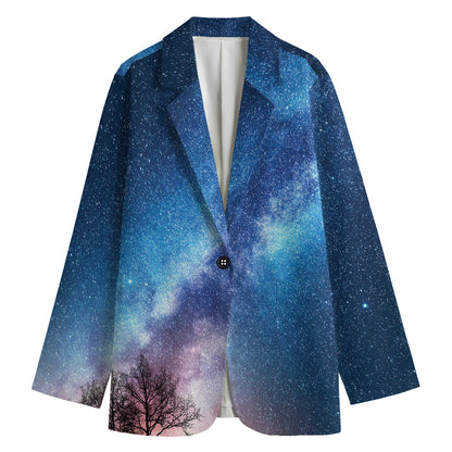 Night Sky Milky Way Print Women's Cotton Blazer