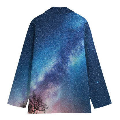 Night Sky Milky Way Print Women's Cotton Blazer