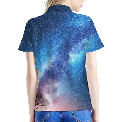 Night Sky Milky Way Print Women's Polo Shirt
