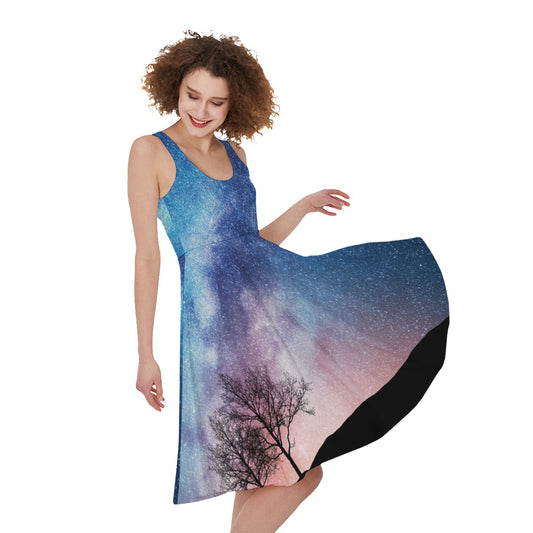 Night Sky Milky Way Print Women's Sleeveless Dress