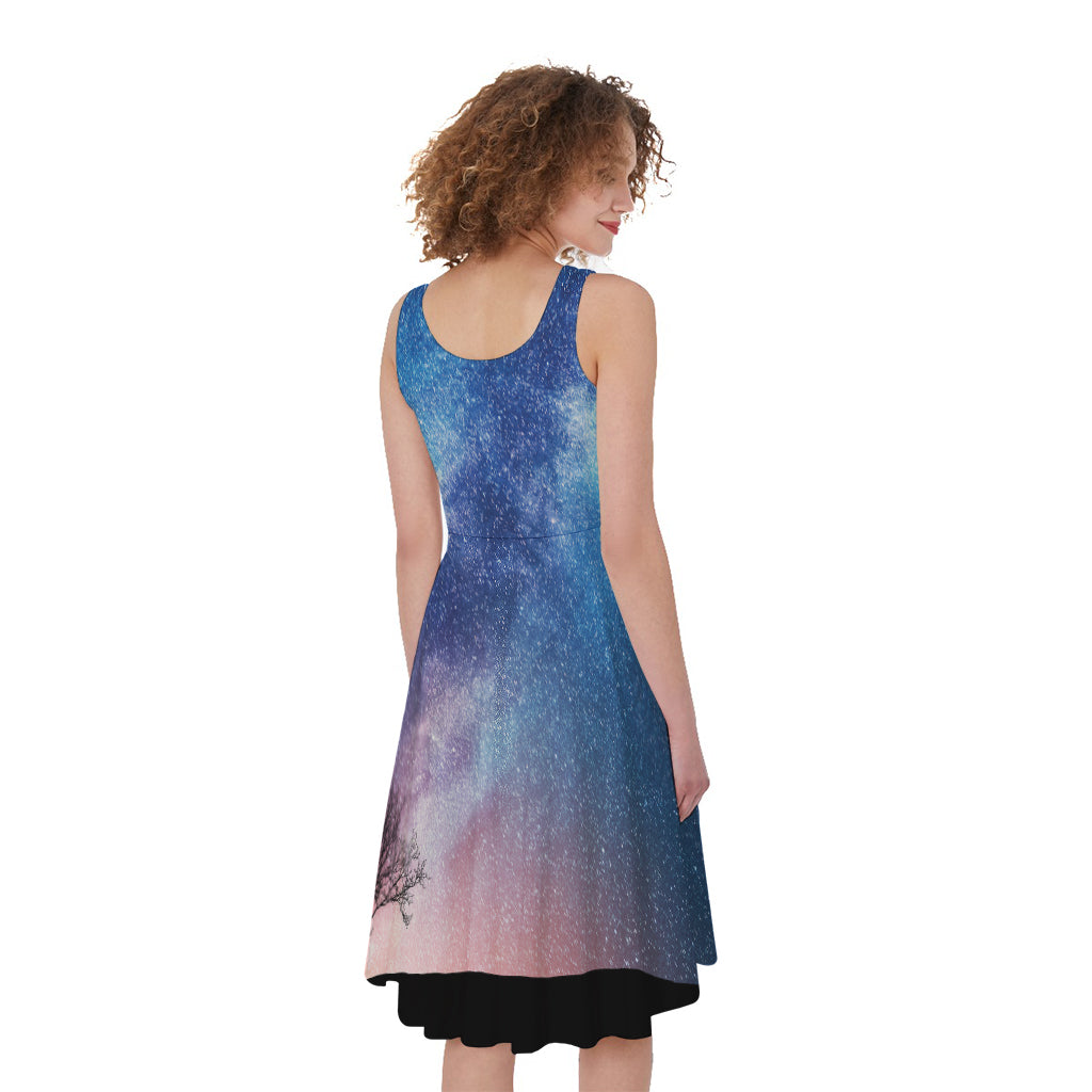 Night Sky Milky Way Print Women's Sleeveless Dress