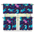 Night Star Unicorn Pattern Print 3 Piece Kitchen Curtains