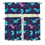 Night Star Unicorn Pattern Print 3 Piece Kitchen Curtains
