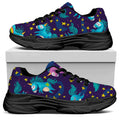 Night Star Unicorn Pattern Print Black Chunky Shoes