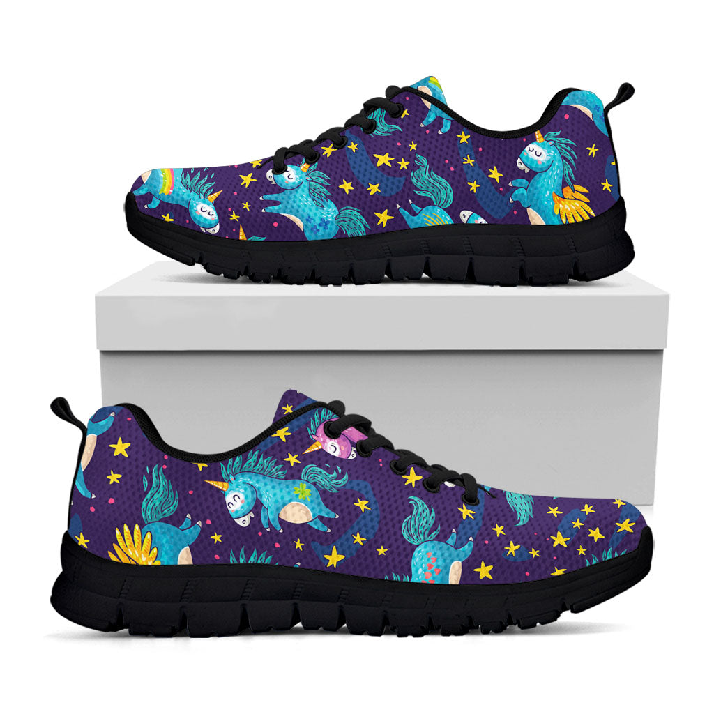 Night Star Unicorn Pattern Print Black Running Shoes