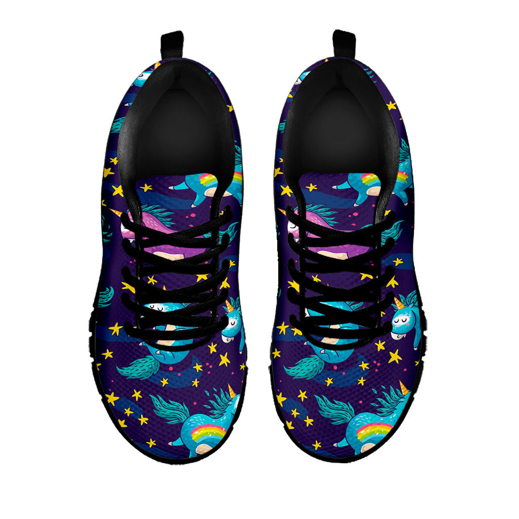 Night Star Unicorn Pattern Print Black Running Shoes