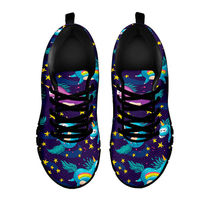 Night Star Unicorn Pattern Print Black Running Shoes