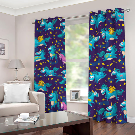 Night Star Unicorn Pattern Print Blackout Grommet Curtains