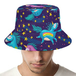 Night Star Unicorn Pattern Print Bucket Hat
