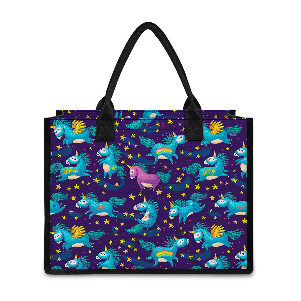 Night Star Unicorn Pattern Print Canvas Tote Bag