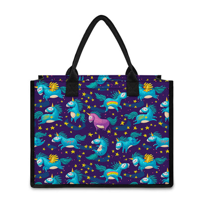 Night Star Unicorn Pattern Print Canvas Tote Bag