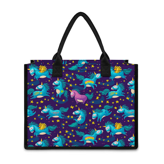 Night Star Unicorn Pattern Print Canvas Tote Bag