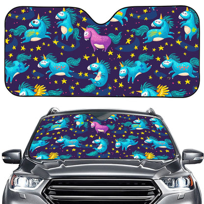 Night Star Unicorn Pattern Print Car Windshield Sun Shade