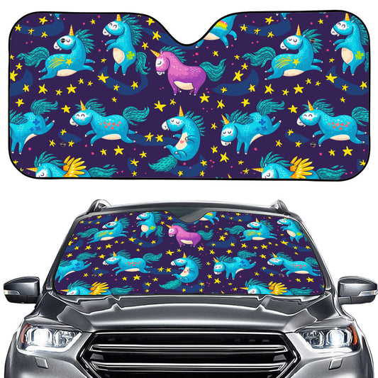 Night Star Unicorn Pattern Print Car Windshield Sun Shade