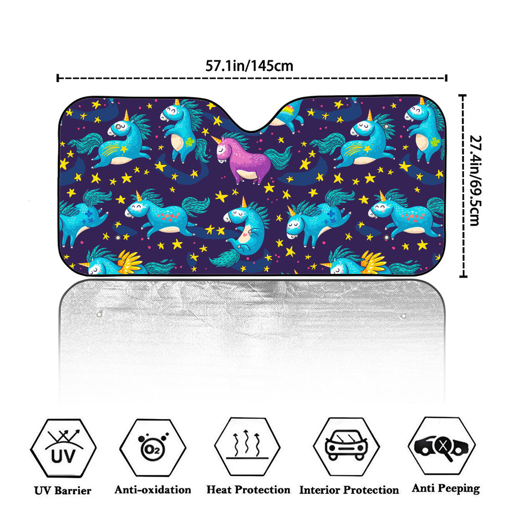 Night Star Unicorn Pattern Print Car Windshield Sun Shade