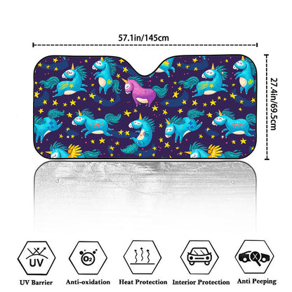 Night Star Unicorn Pattern Print Car Windshield Sun Shade