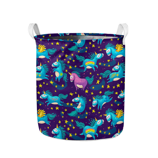 Night Star Unicorn Pattern Print Collapsible Laundry Basket