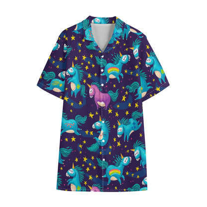 Night Star Unicorn Pattern Print Cotton Hawaiian Shirt