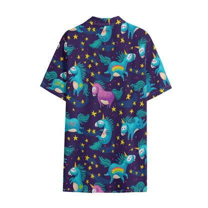 Night Star Unicorn Pattern Print Cotton Hawaiian Shirt
