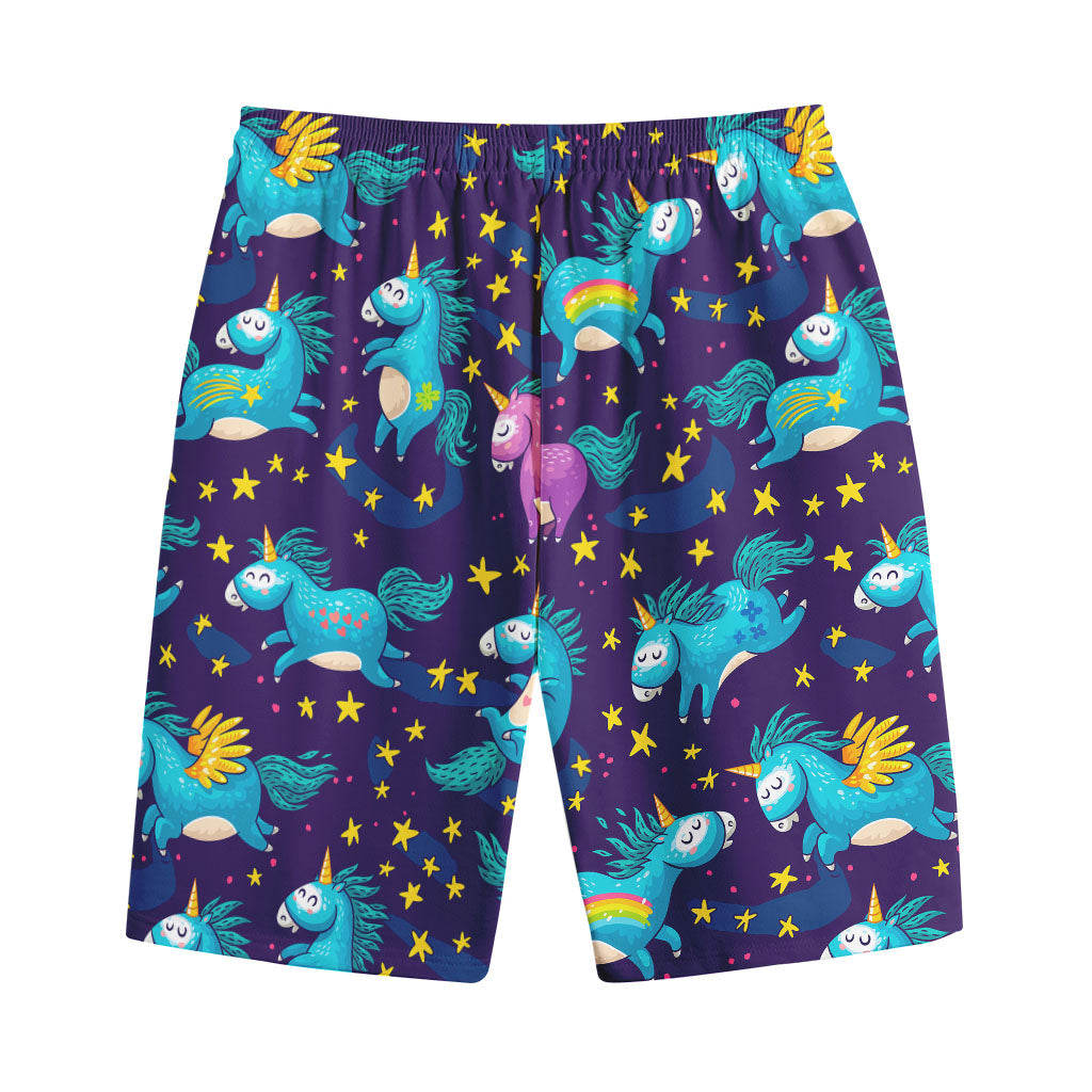 Night Star Unicorn Pattern Print Cotton Shorts