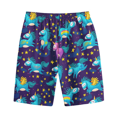Night Star Unicorn Pattern Print Cotton Shorts
