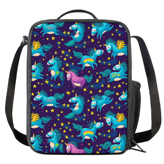 Night Star Unicorn Pattern Print Crossbody Lunch Bag