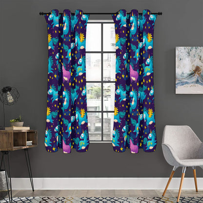 Night Star Unicorn Pattern Print Curtain