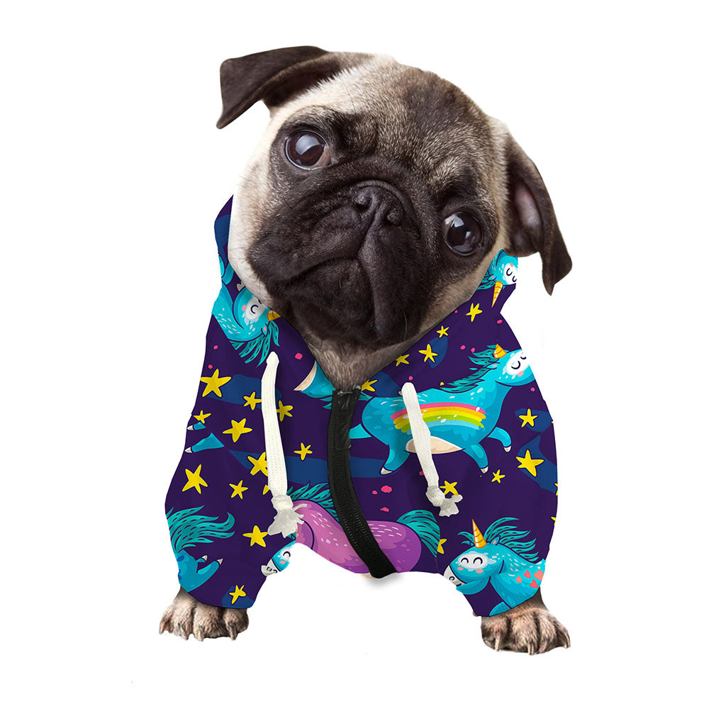 Night Star Unicorn Pattern Print Dog Zip Up Hoodie