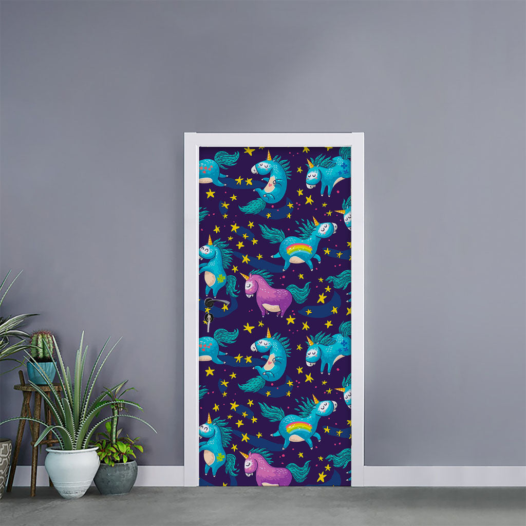 Night Star Unicorn Pattern Print Door Sticker