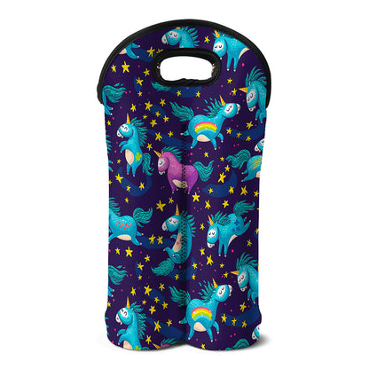 Night Star Unicorn Pattern Print Double Neoprene Wine Tote