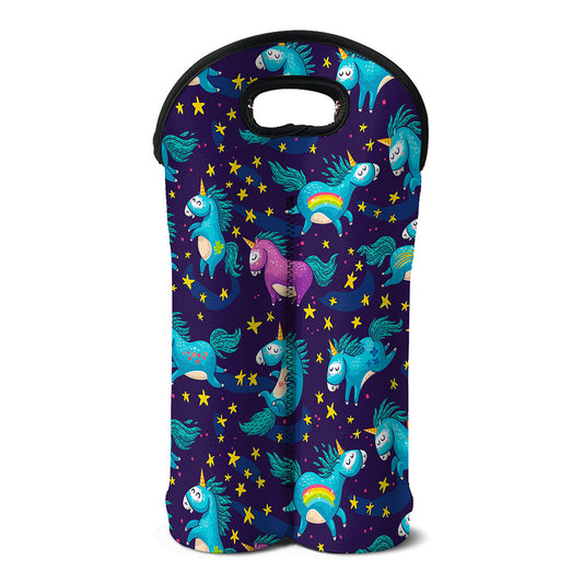 Night Star Unicorn Pattern Print Double Neoprene Wine Tote