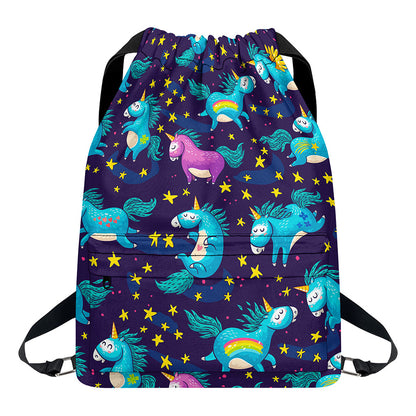 Night Star Unicorn Pattern Print Drawstring Backpack