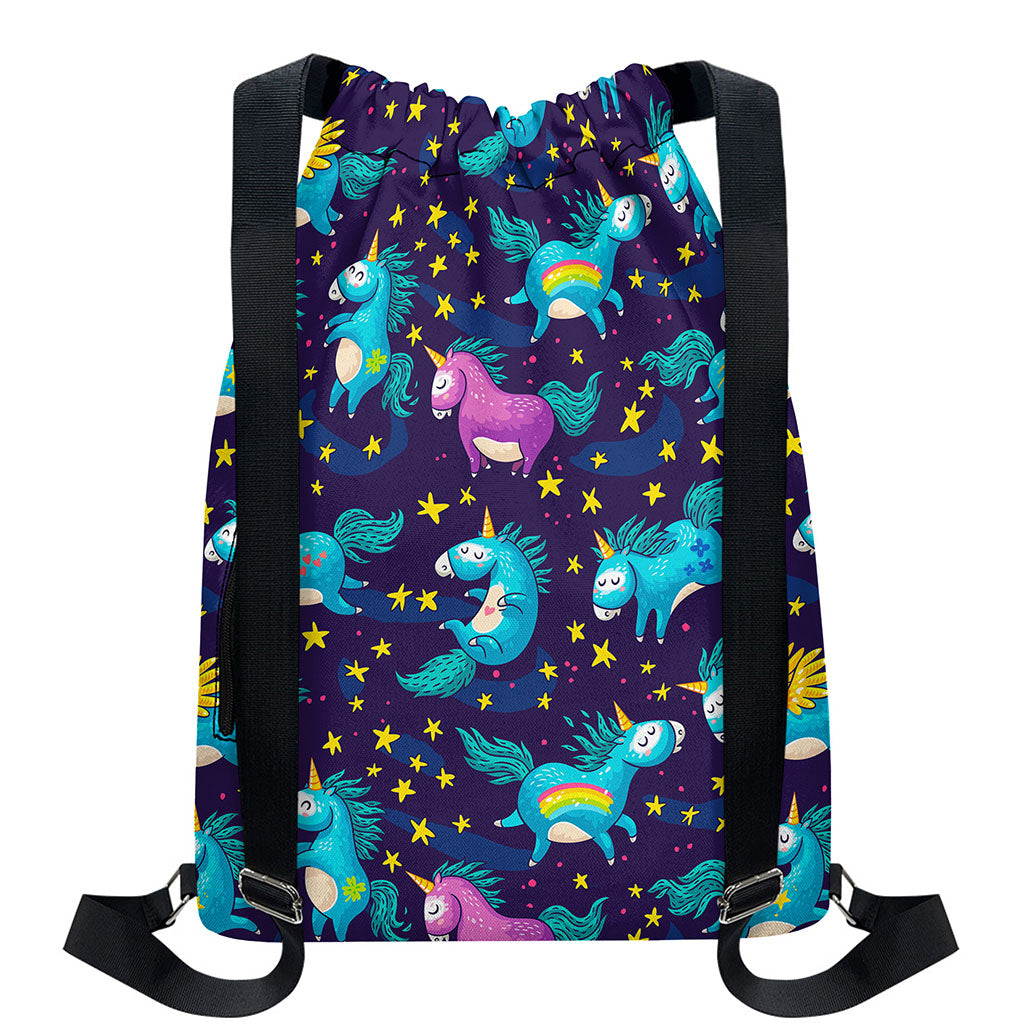 Night Star Unicorn Pattern Print Drawstring Backpack