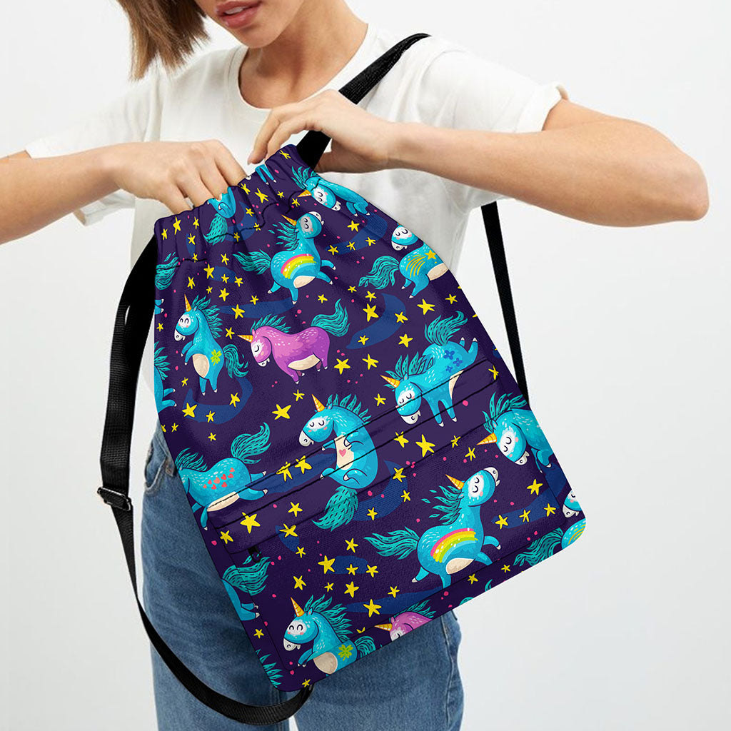 Night Star Unicorn Pattern Print Drawstring Backpack