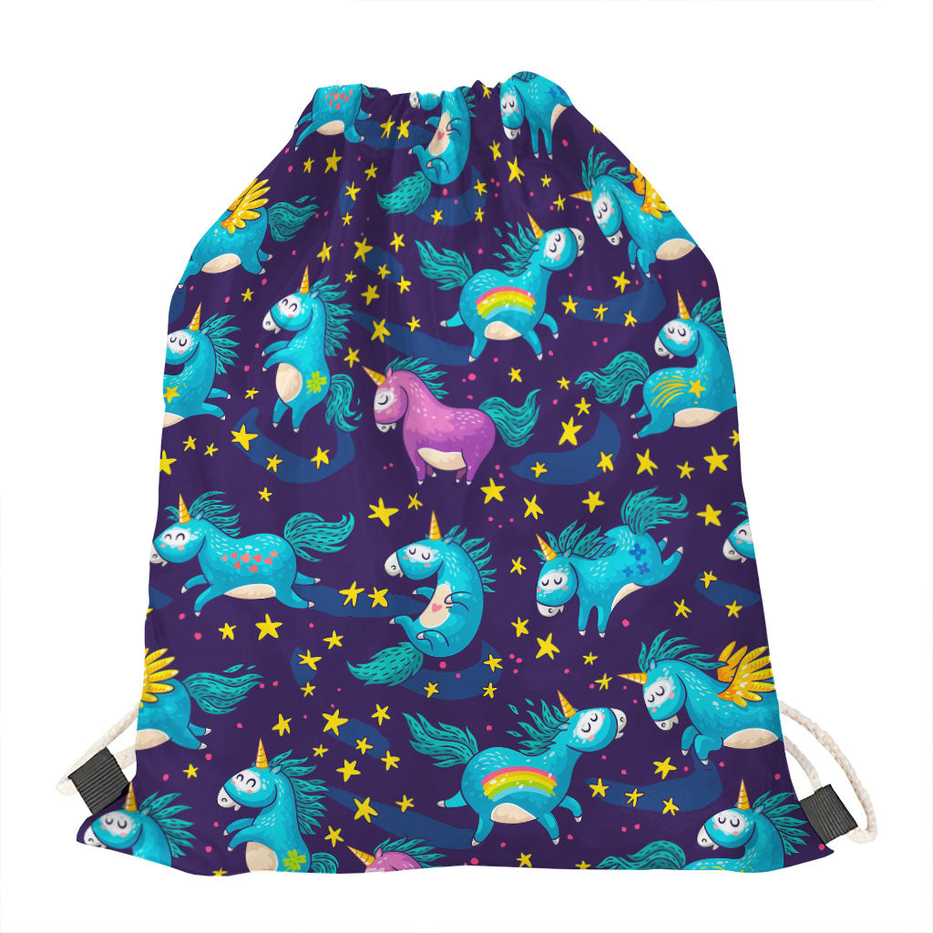 Night Star Unicorn Pattern Print Drawstring Bag