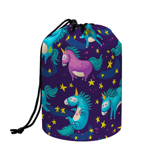 Night Star Unicorn Pattern Print Drawstring Makeup Bag