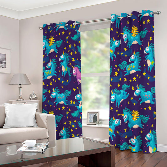 Night Star Unicorn Pattern Print Extra Wide Grommet Curtains