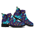 Night Star Unicorn Pattern Print Flat Ankle Boots