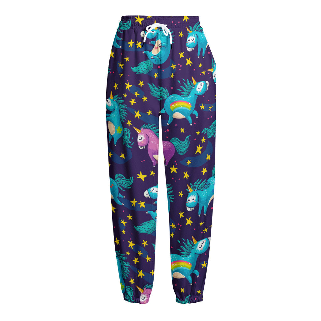Night Star Unicorn Pattern Print Fleece Lined Knit Pants