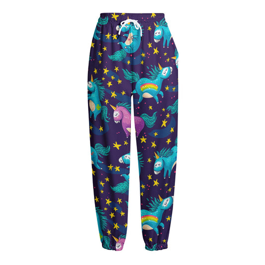 Night Star Unicorn Pattern Print Fleece Lined Knit Pants