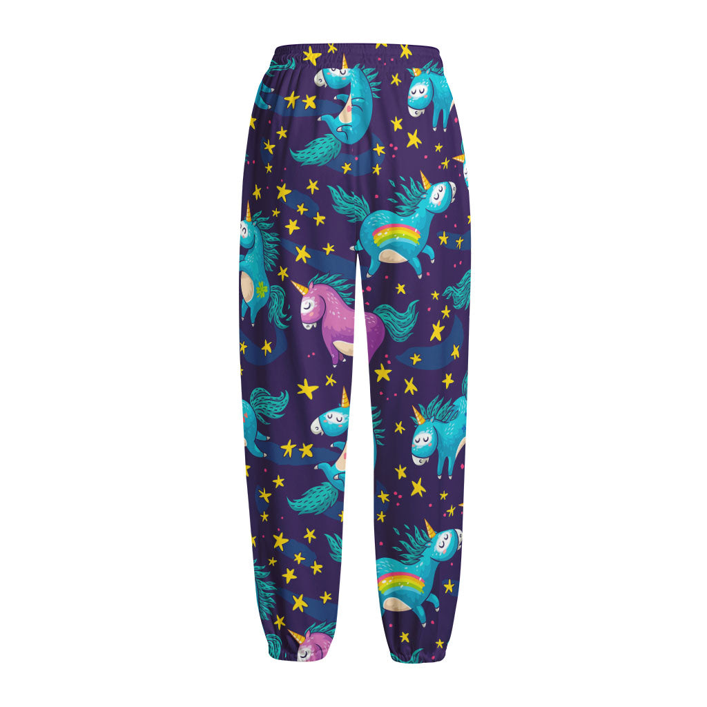 Night Star Unicorn Pattern Print Fleece Lined Knit Pants